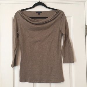 Light Brown / Tan Cawl-Neck 3/4 Sleeve Top